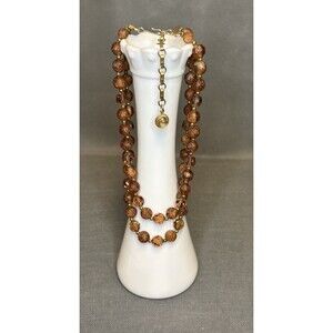 Lisner Leaf Necklace Smokey Quartz-Lucite Beads-Double Strand-1950-Vintage/Retro